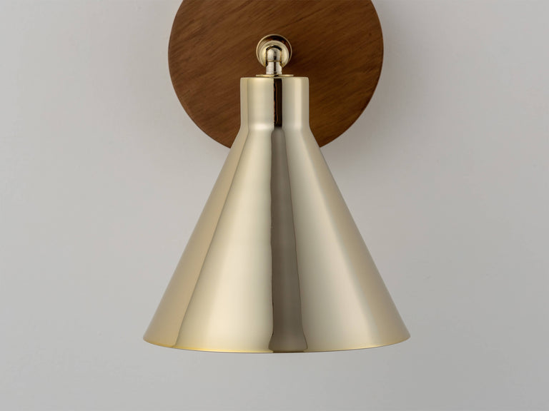 Brass cone wall light, Cone wall light