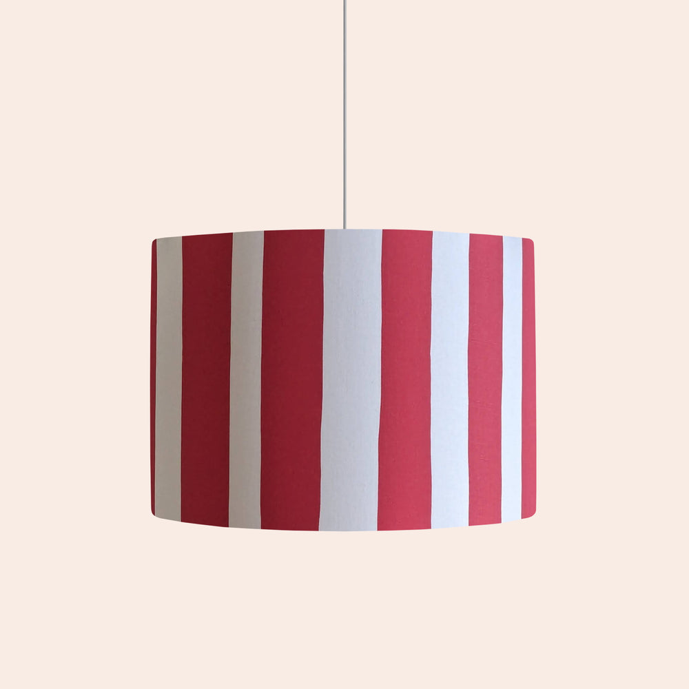 Jam red & white striped drum shade