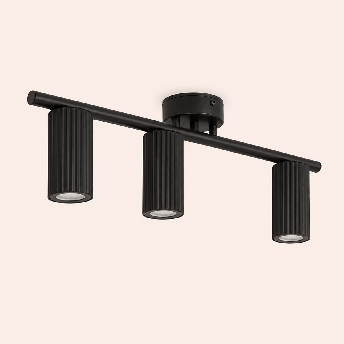 black ribbed three spot ceiling light