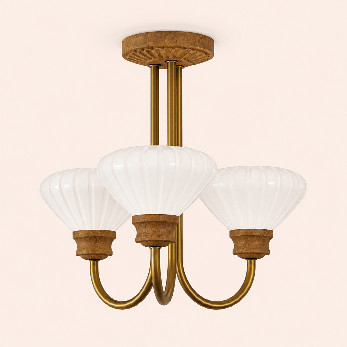 brass three glass shade ceiling light