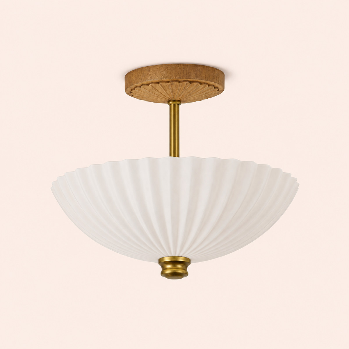 white scalloped semi flush ceiling light