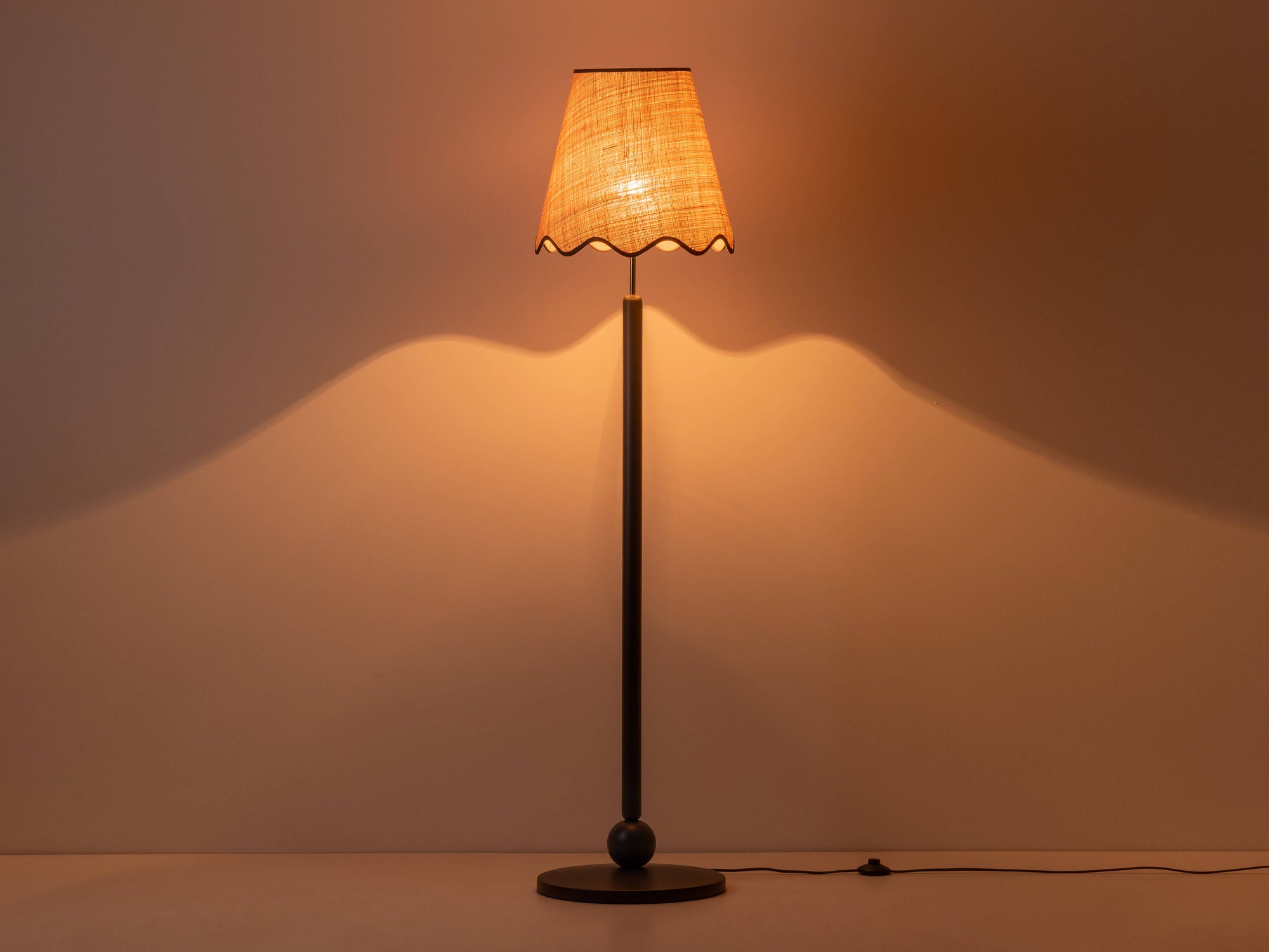 Charcoal grey turned wood floor lamp