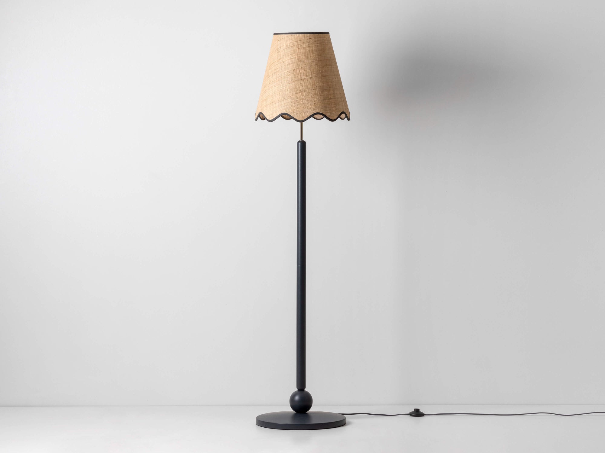 Charcoal grey turned wood floor lamp